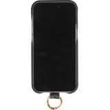 iPhone 14 Pro Case Hülle - Premium Luxus Echtleder mit verstell- und abnehmbarem Lederriemen + MagSafe - Schwarz