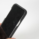iPhone 14 Pro Case Hülle - Premium Luxus Echtleder mit verstell- und abnehmbarem Lederriemen + MagSafe - Schwarz