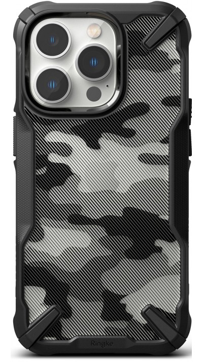 Coque iPhone 14 Pro Max - Ringke Fusion X camouflage militaire transparent avec bumper - Noir