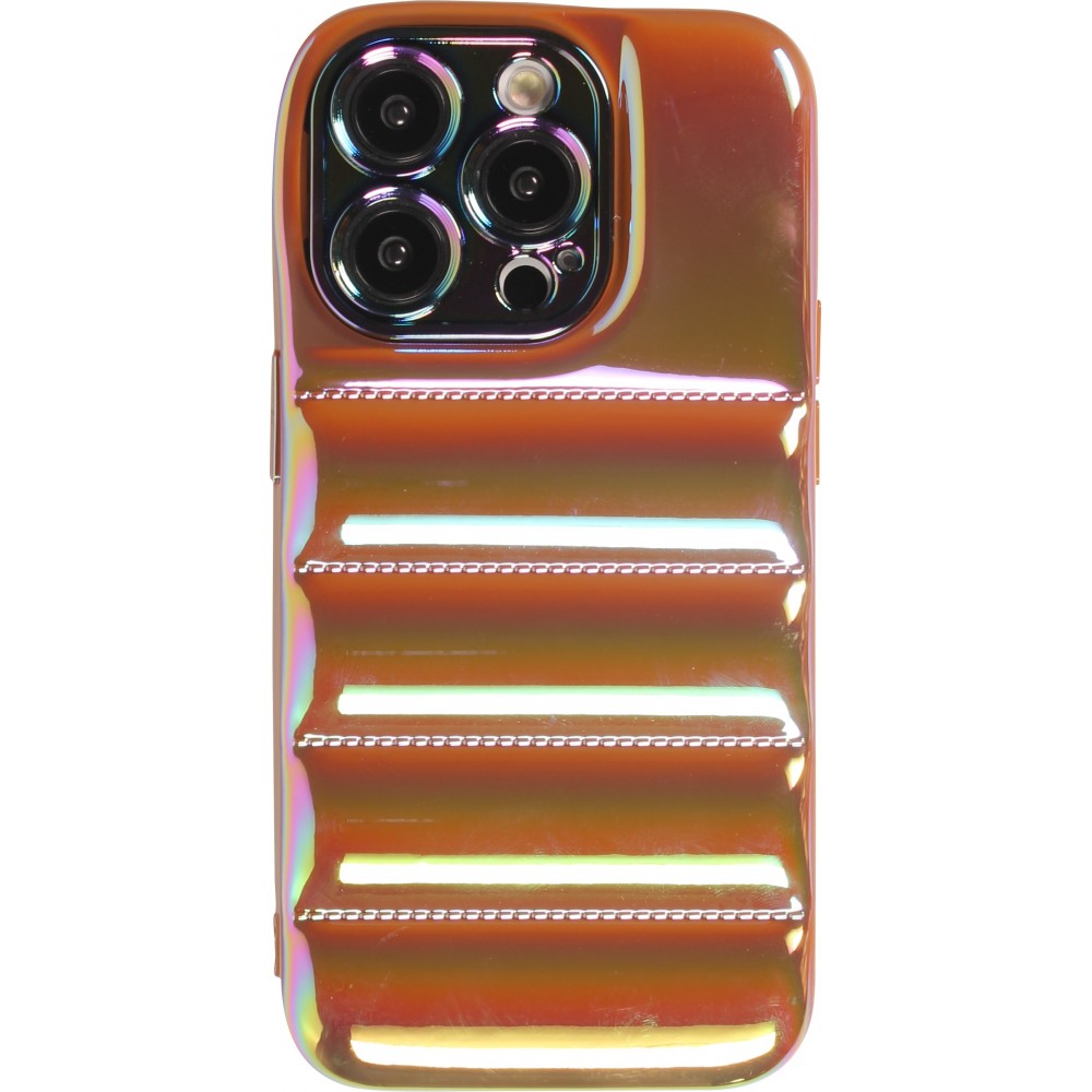 iPhone 14 Pro Case Hülle - 3D Silikon Polster glänzend & reflektierend - Braun