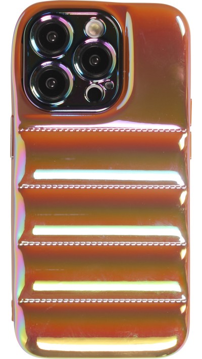 iPhone 14 Pro Case Hülle - 3D Silikon Polster glänzend & reflektierend - Braun