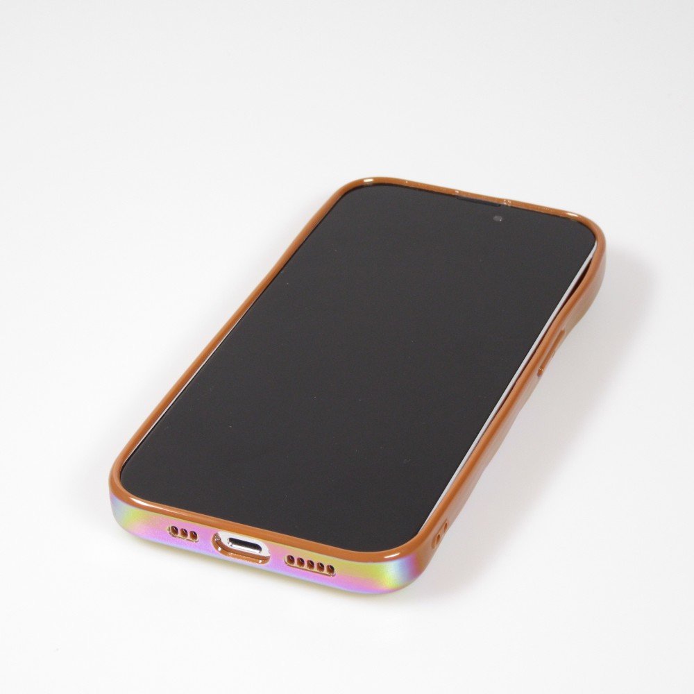 iPhone 14 Pro Case Hülle - 3D Silikon Polster glänzend & reflektierend - Braun