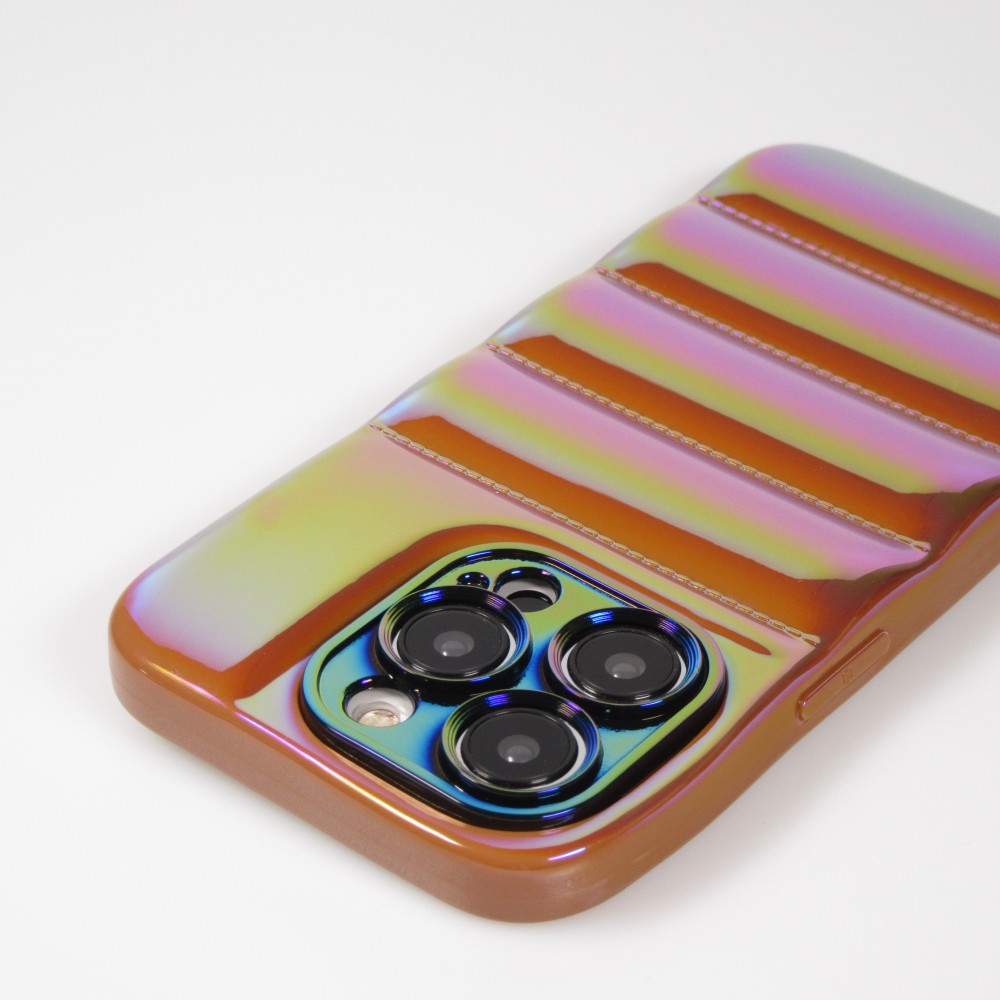 iPhone 14 Pro Case Hülle - 3D Silikon Polster glänzend & reflektierend - Braun