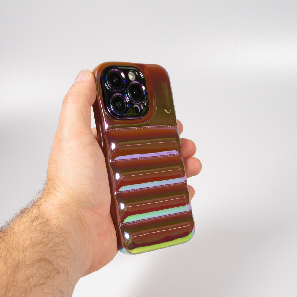 iPhone 14 Pro Case Hülle - 3D Silikon Polster glänzend & reflektierend - Braun