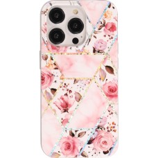 Coque iPhone 14 Pro - Silicone Gel stripes géométriques beautiful roses - Rose