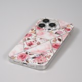 Coque iPhone 14 Pro - Silicone Gel stripes géométriques beautiful roses - Rose