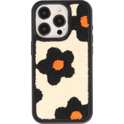 Coque iPhone 15 Pro Max - Silicone avec surface tufting effet fleur - Noir