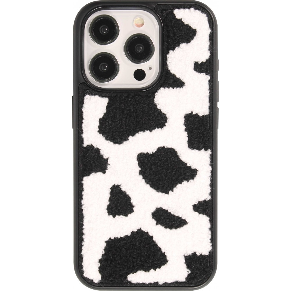 Coque iPhone 15 Pro - Silicone avec surface tufting effet peau de vache - Noir