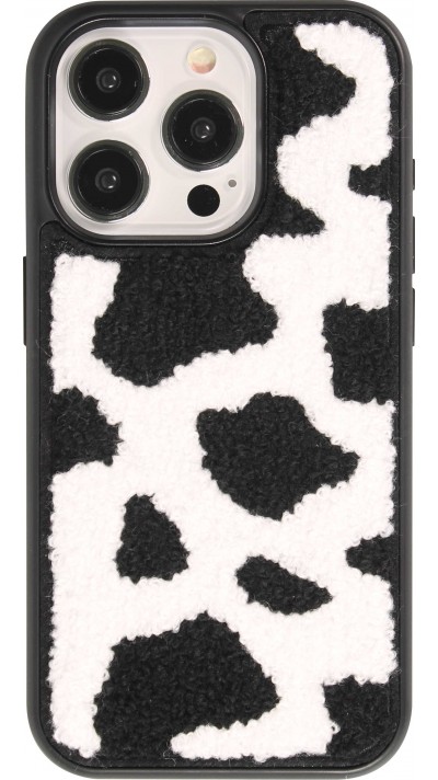 Coque iPhone 14 Pro - Silicone avec surface tufting effet peau de vache - Noir
