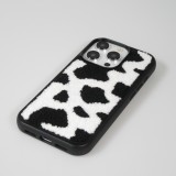 Coque iPhone 15 Pro - Silicone avec surface tufting effet peau de vache - Noir