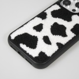 Coque iPhone 15 Pro - Silicone avec surface tufting effet peau de vache - Noir