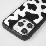 Coque iPhone 15 Pro - Silicone avec surface tufting effet peau de vache - Noir