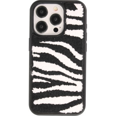 iPhone 15 Pro Case Hülle - Silikon mit Tufting Oberfläche Effekt Zebra-Haut - Schwarz