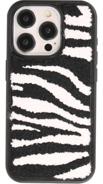iPhone 14 Pro Max Case Hülle - Silikon mit Tufting Oberfläche Effekt Zebra-Haut - Schwarz