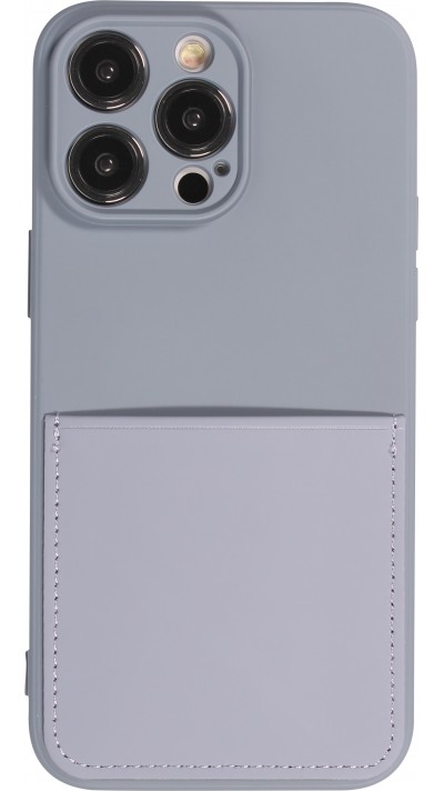 iPhone 14 Pro Case Hülle - Glattes Silikon mit Kartenfach & extra Kameraschutz - Grau