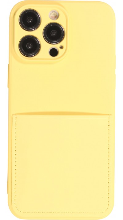 iPhone 14 Pro Case Hülle - Glattes Silikon mit Kartenfach & extra Kameraschutz - Gelb