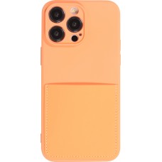 Coque iPhone 14 Pro Max - Silicone lisse avec compartiment pour carte & protection caméra - Orange