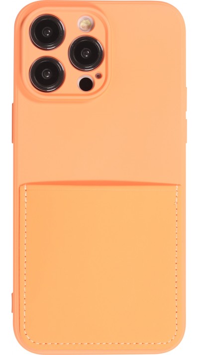 iPhone 14 Pro Case Hülle - Glattes Silikon mit Kartenfach & extra Kameraschutz - Orange