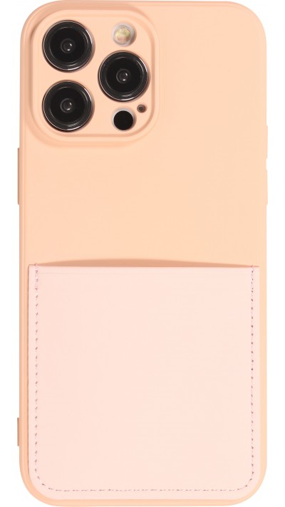 iPhone 14 Pro Max Case Hülle - Glattes Silikon mit Kartenfach & extra Kameraschutz - Rosa