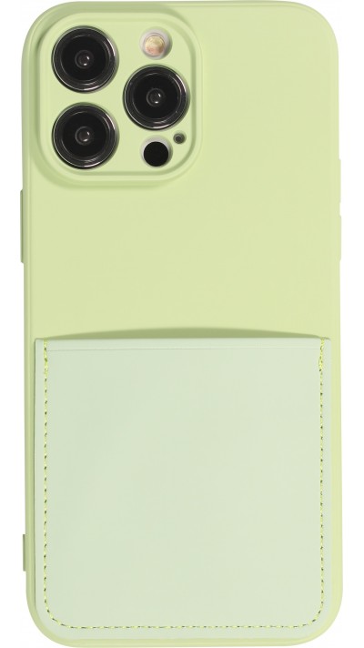 Coque iPhone 14 Pro - Silicone lisse avec compartiment pour carte & protection caméra - Vert clair