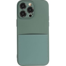 Coque iPhone 14 Pro - Silicone lisse avec compartiment pour carte & protection caméra - Vert foncé