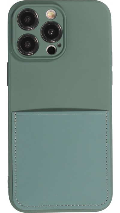 Coque iPhone 14 Pro - Silicone lisse avec compartiment pour carte & protection caméra - Vert foncé