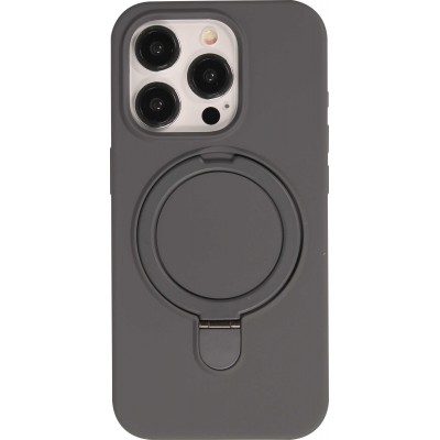 Coque iPhone 14 Pro - Silicone mat MagSafe avec anneau de support - Gris