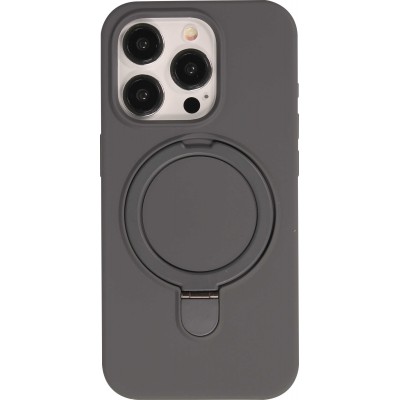 Coque iPhone 15 Pro - Silicone mat MagSafe avec anneau de support - Gris