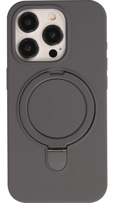 Coque iPhone 15 Pro - Silicone mat MagSafe avec anneau de support - Gris