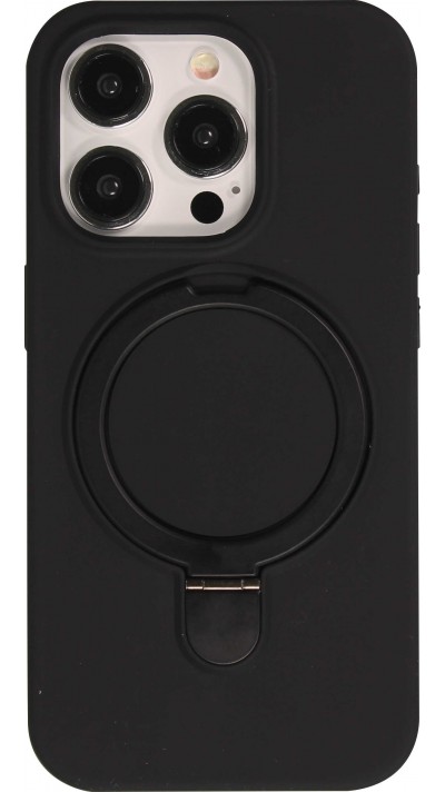 Coque iPhone 15 Pro - Silicone mat MagSafe avec anneau de support - Noir