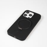 iPhone 14 Pro Max Case Hülle - Silikon matt MagSafe mit Haltering - Schwarz
