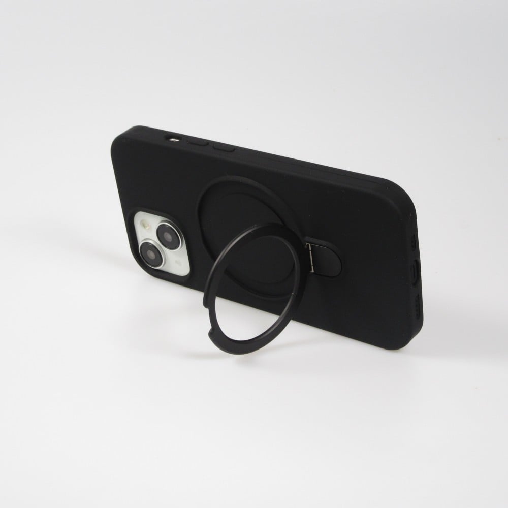iPhone 15 Pro Case Hülle - Silikon matt MagSafe mit Haltering - Schwarz