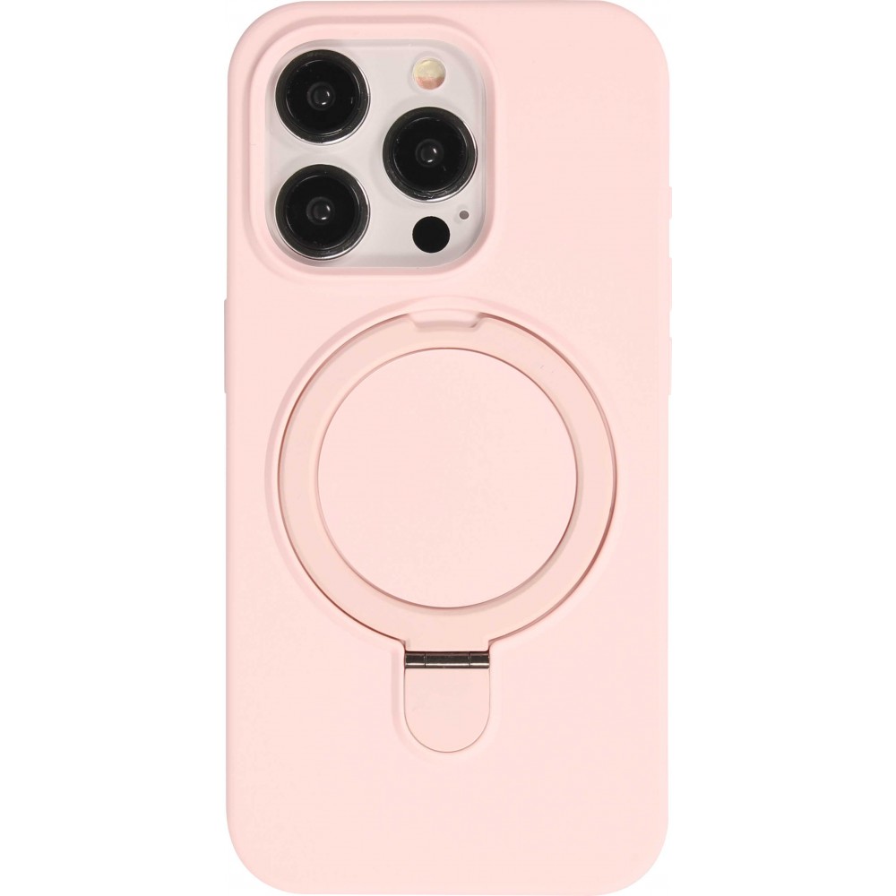 Coque iPhone 15 Pro - Silicone mat MagSafe avec anneau de support - Rose