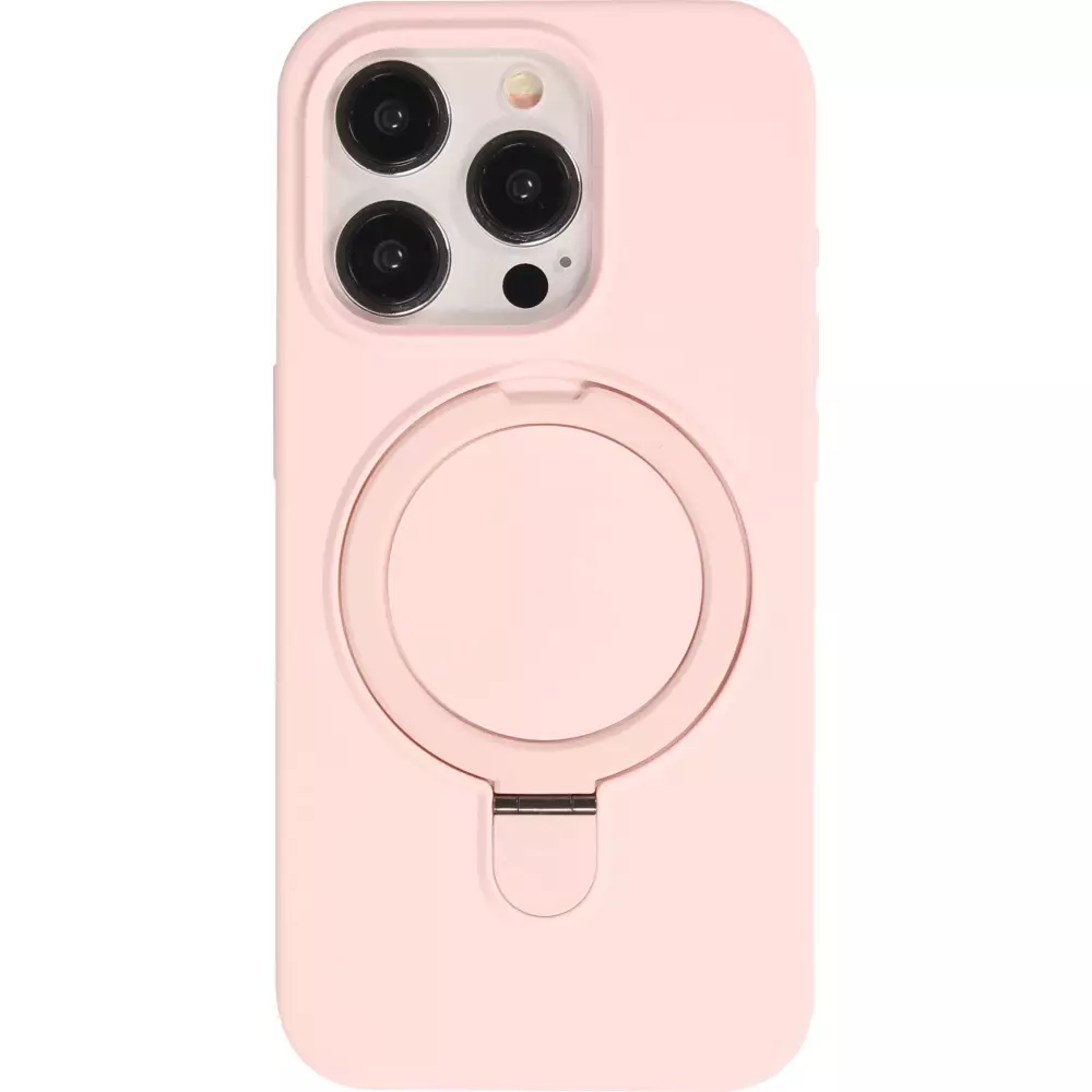 Coque iPhone 15 Pro Max - Silicone mat MagSafe avec anneau de support - Rose