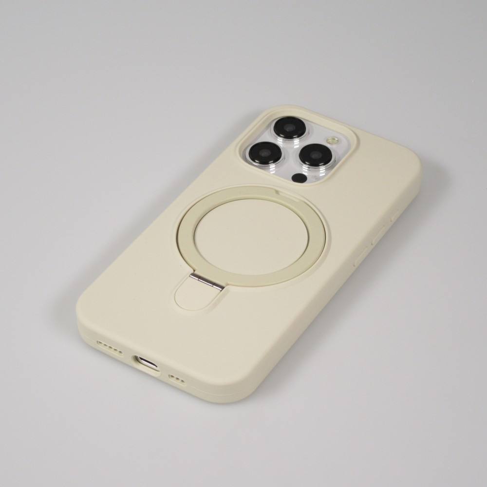 Coque iPhone 14 Pro Max - Silicone mat MagSafe avec anneau de support - Vanille