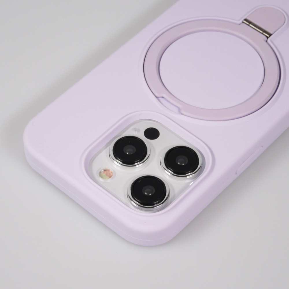 Coque iPhone 15 Pro - Silicone mat MagSafe avec anneau de support - Violet clair