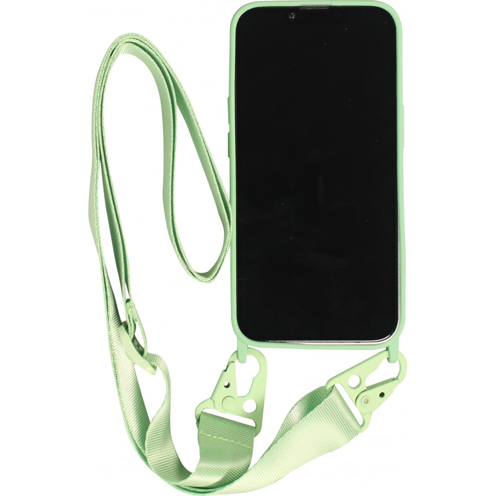 iPhone 14 Pro Max Case Hülle - Silikon matt mit Trageschlaufe und Metall Karabiner - Avocado grün