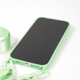 iPhone 14 Pro Max Case Hülle - Silikon matt mit Trageschlaufe und Metall Karabiner - Avocado grün