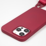 iPhone 14 Pro Case Hülle - Silikon matt mit Trageschlaufe und Metall Karabiner - Burgundi