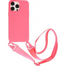 Coque iPhone 14 Pro Max - Silicone mat avec lanière et mousqueton en fer - Grenade