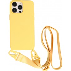 iPhone 14 Pro Max Case Hülle - Silikon matt mit Trageschlaufe und Metall Karabiner - Gelb