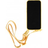iPhone 14 Pro Max Case Hülle - Silikon matt mit Trageschlaufe und Metall Karabiner - Gelb