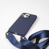 iPhone 14 Pro Case Hülle - Silikon matt mit Trageschlaufe und Metall Karabiner - Midnight Blue