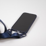 Coque iPhone 14 Pro - Silicone mat avec lanière et mousqueton en fer - Midnight Blue