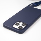 iPhone 14 Pro Case Hülle - Silikon matt mit Trageschlaufe und Metall Karabiner - Midnight Blue