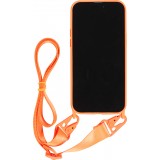 iPhone 14 Pro Case Hülle - Silikon matt mit Trageschlaufe und Metall Karabiner - Orange