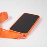 iPhone 14 Pro Case Hülle - Silikon matt mit Trageschlaufe und Metall Karabiner - Orange