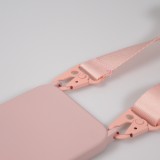 iPhone 14 Pro Max Case Hülle - Silikon matt mit Trageschlaufe und Metall Karabiner - Rosa