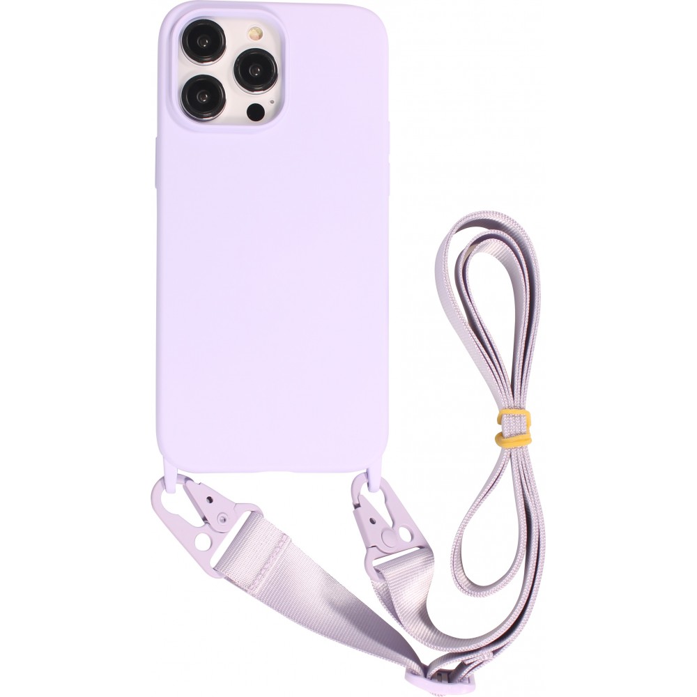 iPhone 14 Pro Max Case Hülle - Silikon matt mit Trageschlaufe und Metall Karabiner - Hellviolett