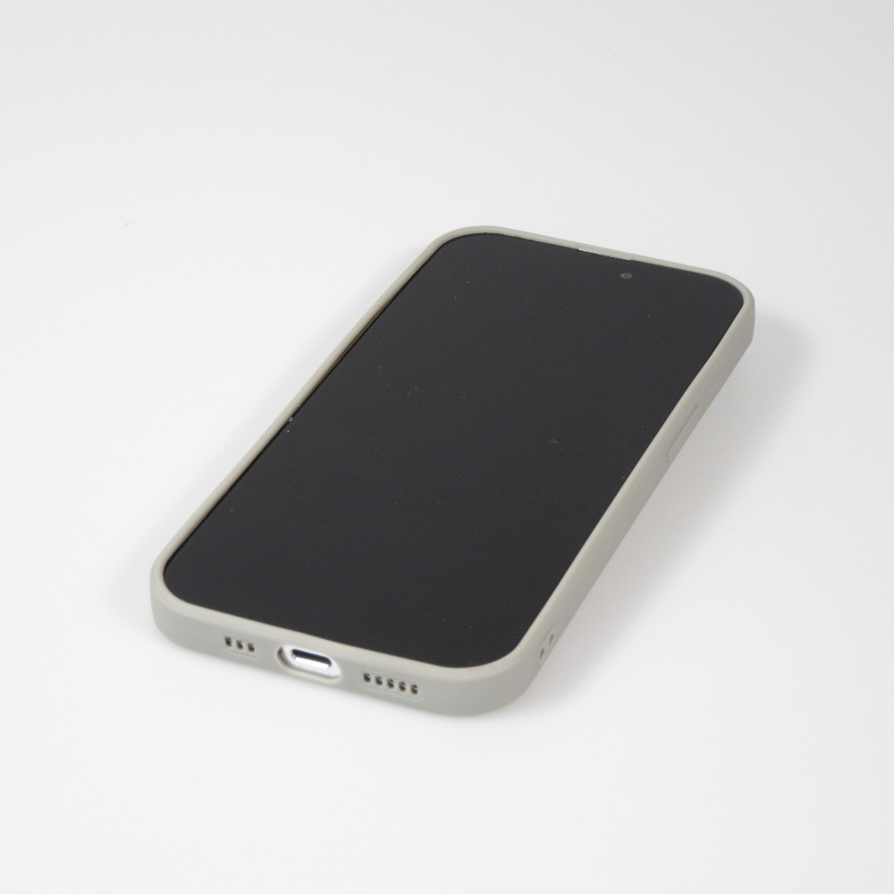 iPhone 14 Pro Case Hülle - Silikon matt Herzdesign gold - Grau